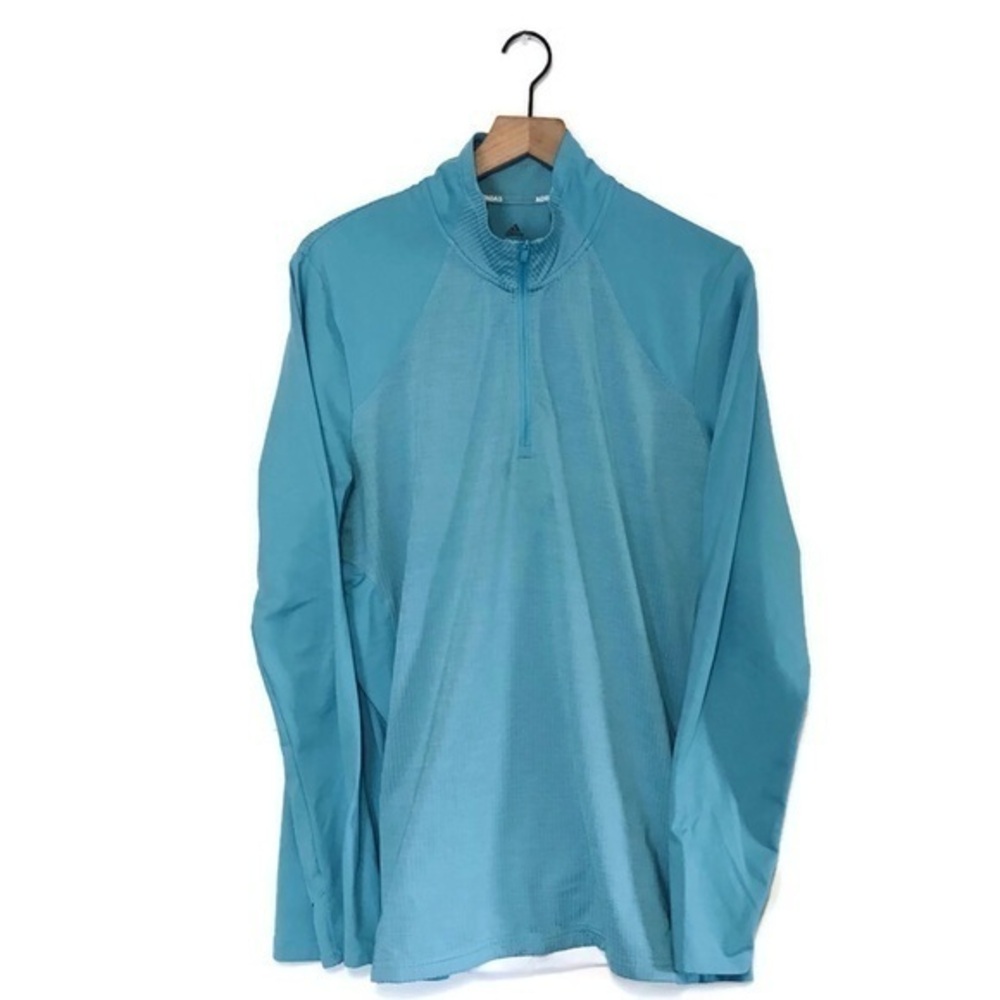 Adidas Golf Textured Light Blue Quarter Zip Mock Neck Polo Long Sleeve size 2XL